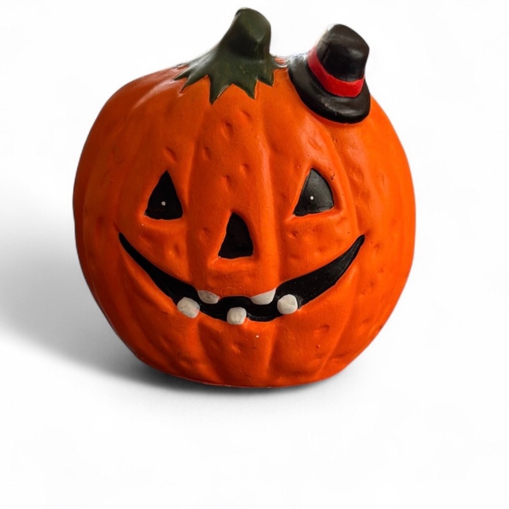Vintage Frankel Halloween Pumpkin Planter Jack O Lantern Top Hat Taiwan Ceramic